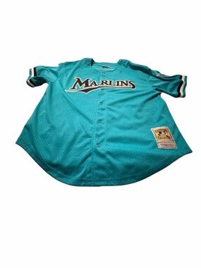 Mitchell & Ness Teal Marlins Kids Button Baseball Jersey